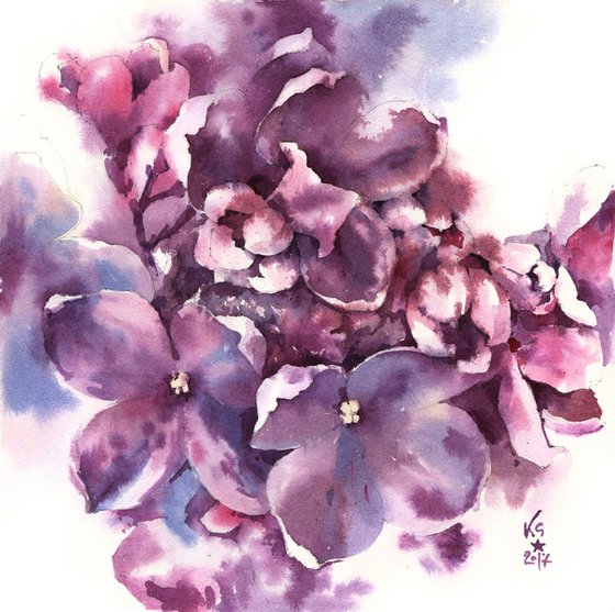 Original watercolor painting "Thousand Shades of Lilac Flowers" pink violet botanical abstract