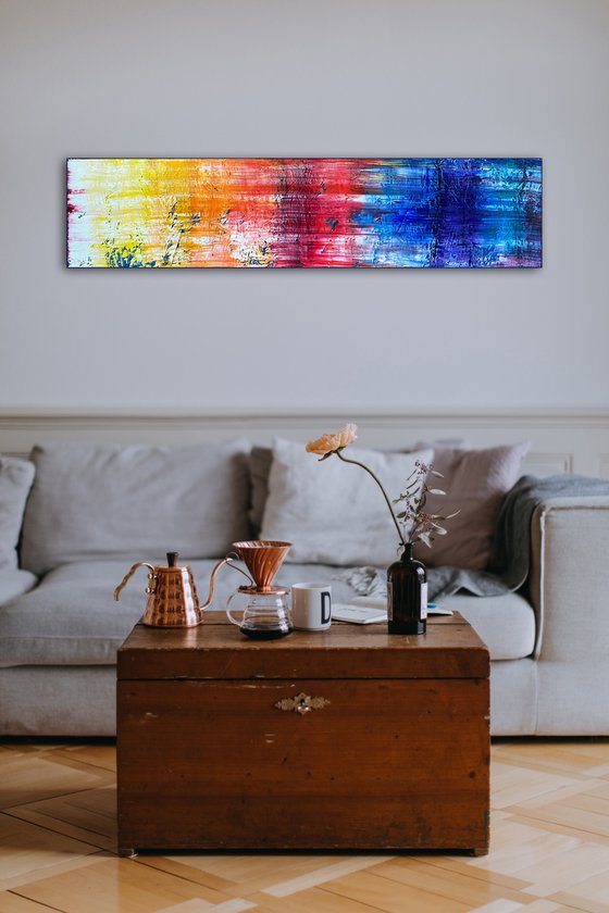 "Light Me Up" - Original PMS Oil Painting On Reclaimed Wood - 48 x 11 inches