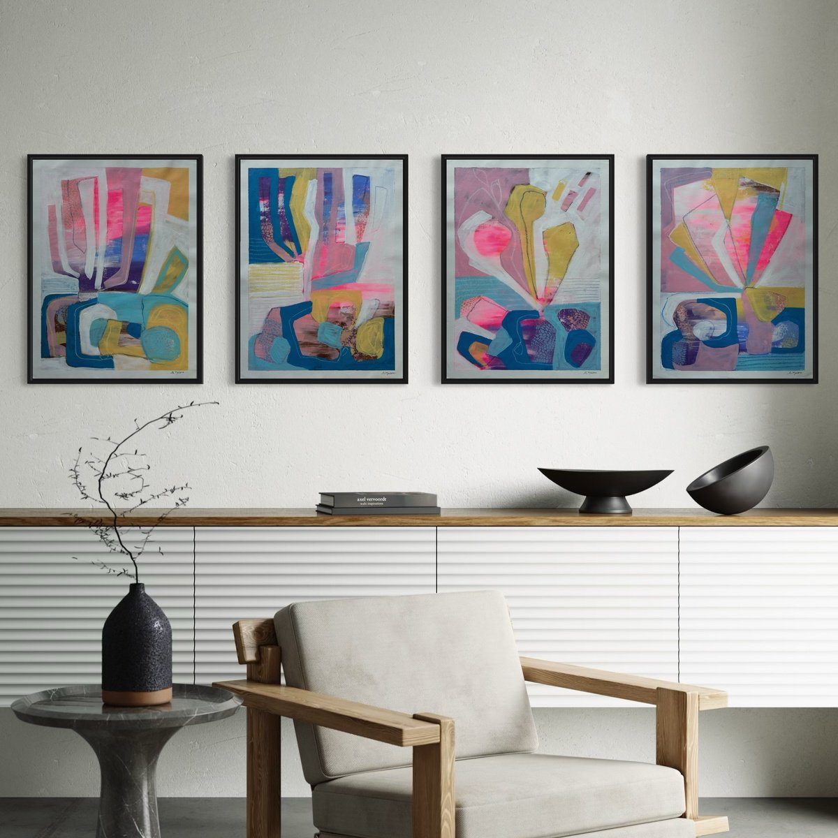 Abstract Painting By Samantha Malone, 72 X 24", Light Summer Breeze (Set), Original Artwork