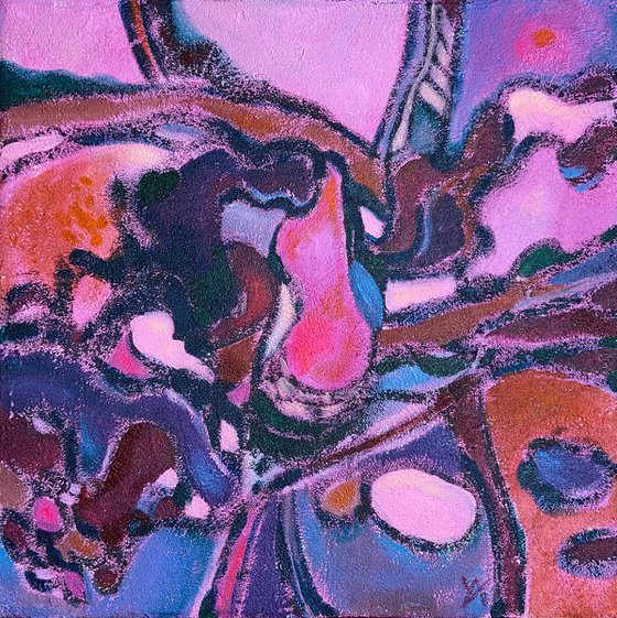 GRAPE SEASON - a square pink abstract painting, textured, red, for her