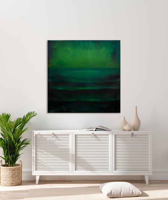 Green abstract painting Ocean waves Seascape