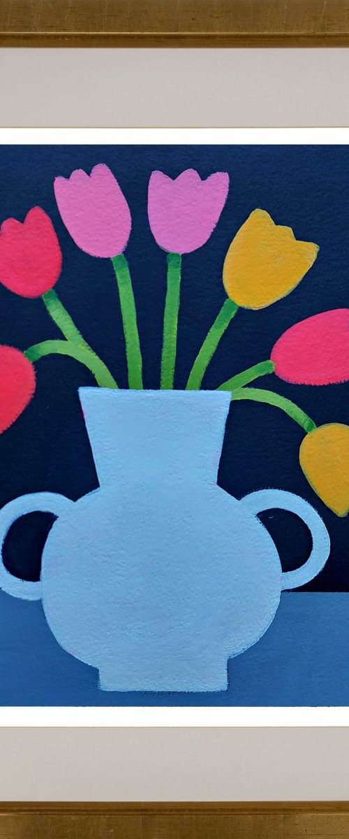 Mixed Tulips in a White Vase by Jan Rippingham