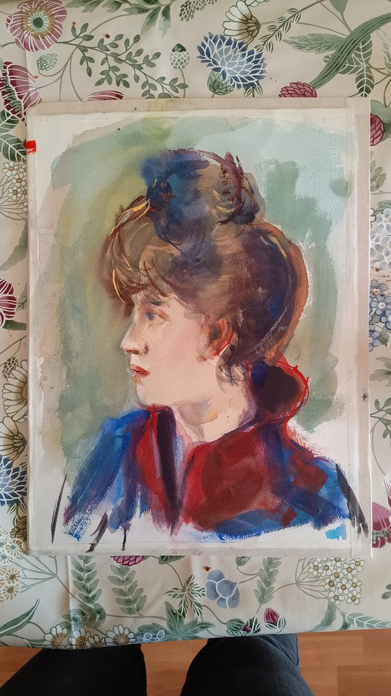 Watercolor portrait (after Santiago Rusigñol)