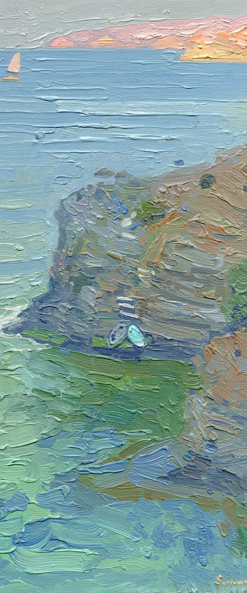 A lonely white sail gleams by Simon Kozhin