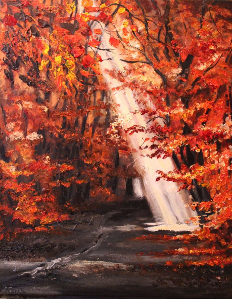 Autumn path with sunlight. by Kate Lesinska