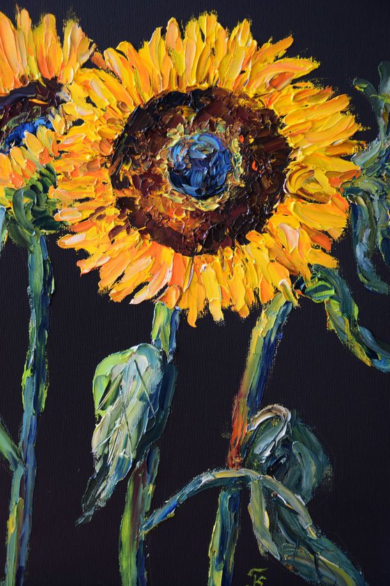 Palette knife impasto oil painting on canvas  Sunflowers