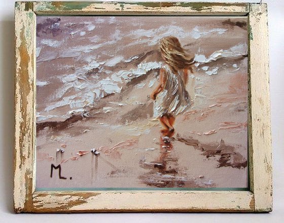 " ONE DAY..." SEA original painting palette knife GIFT ANGEL MODERN URBAN ART OFFICE ART DECOR HOME DECOR GIFT IDEA