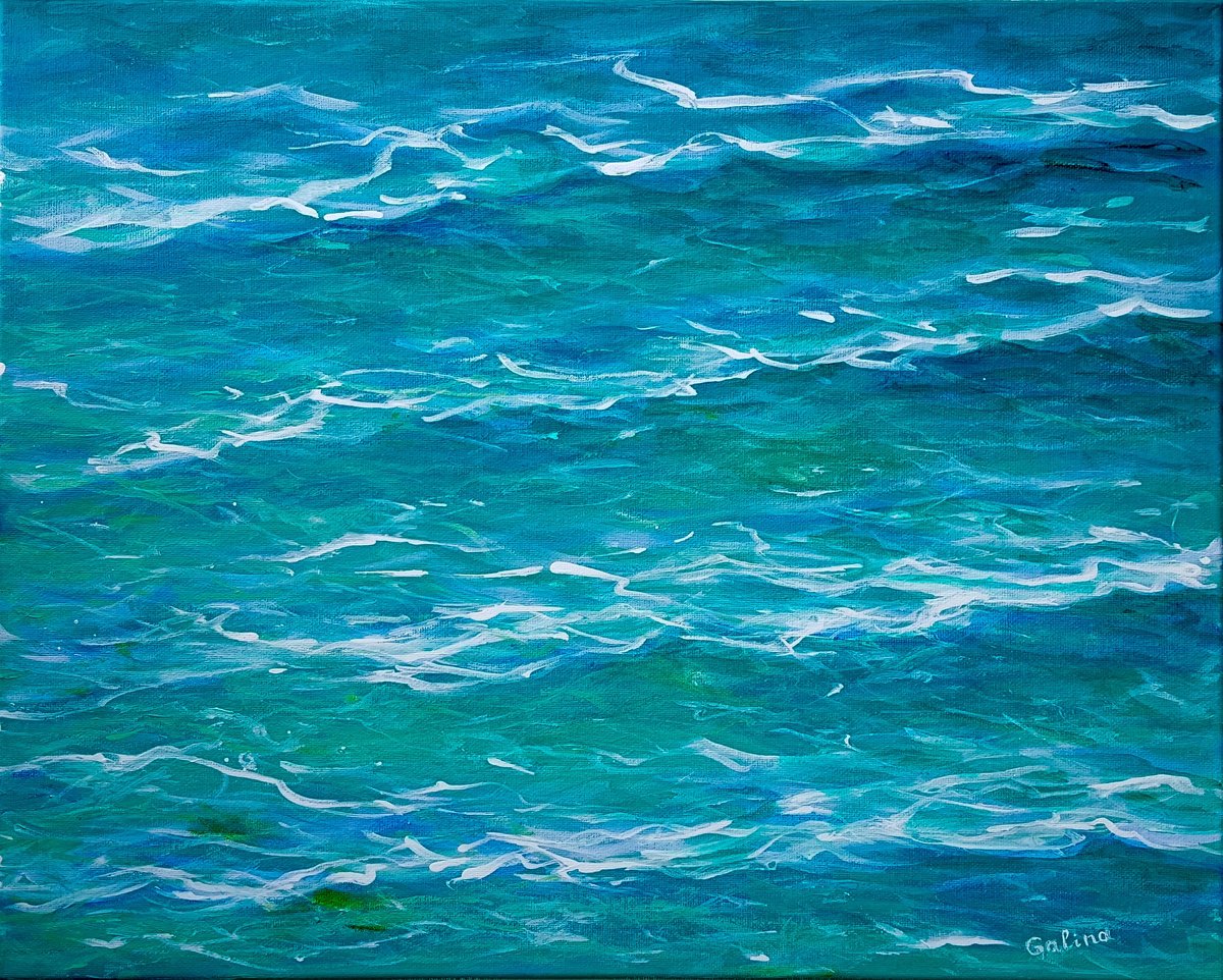 Abstract Landscape Acrylic Painting By Galina Victoria, 20 X 16, Ocean Waves, Original Artwork