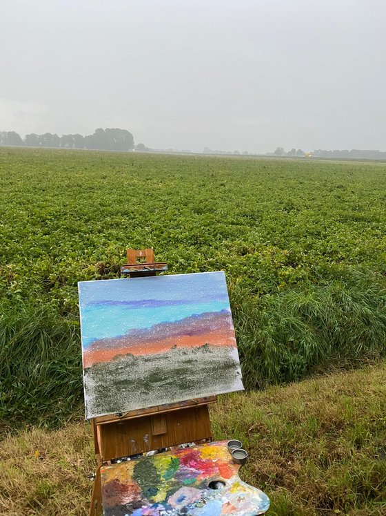 Sunset before storm. Plein air