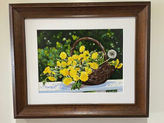 Yellow Dandelions in Basket