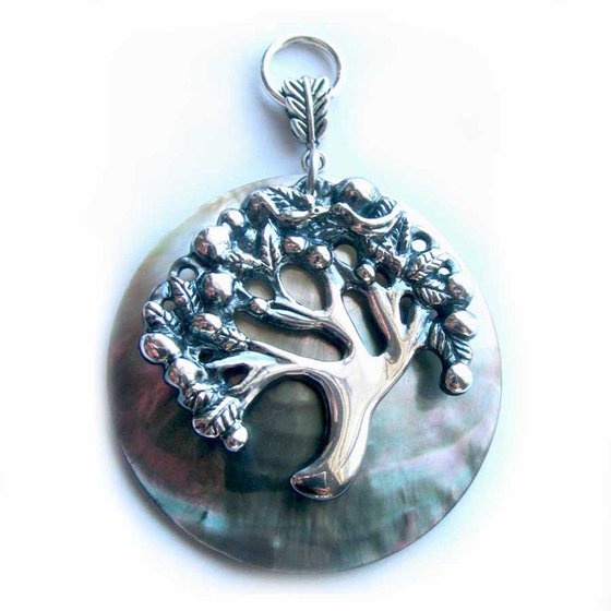 Tree of Life sculpture silver plated lead free pewter Tree with Mother of Pearl shell Limited Edition ornamental art