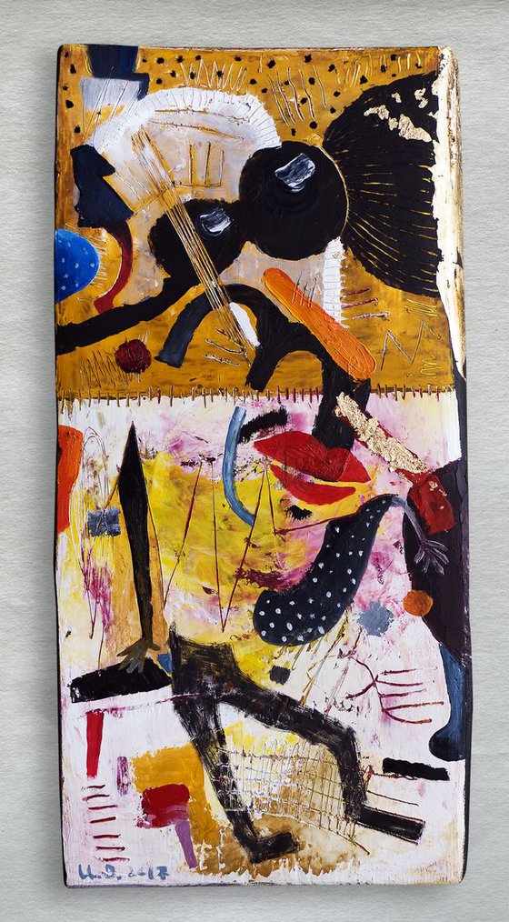 Hipster - Abstract Oil painting on wood board