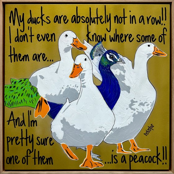 Ducks in a Row Gold Peacock Framed