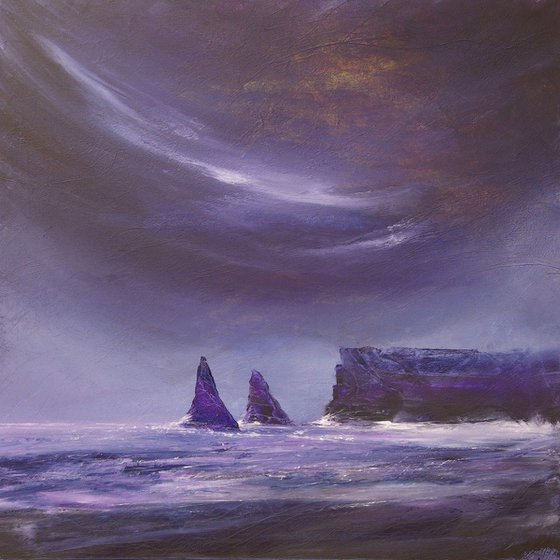 Purple Stacks, Scottish coastal landscape