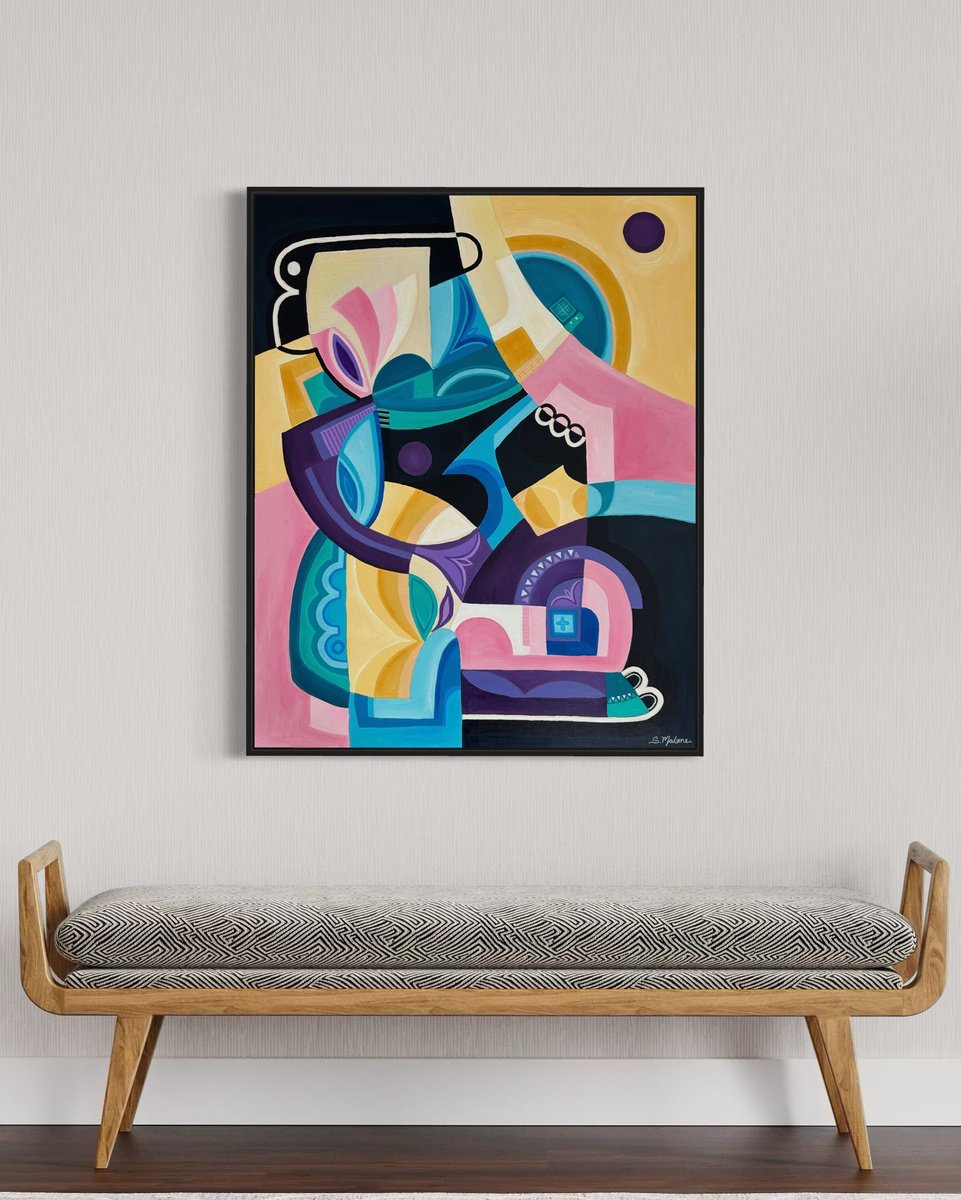 Abstract Acrylic Painting By Samantha Malone, 31 X 39", The Embrace, Original Artwork