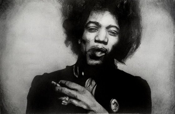 Jimi Hendrix smoking  - Photorealistic Pencil Drawing