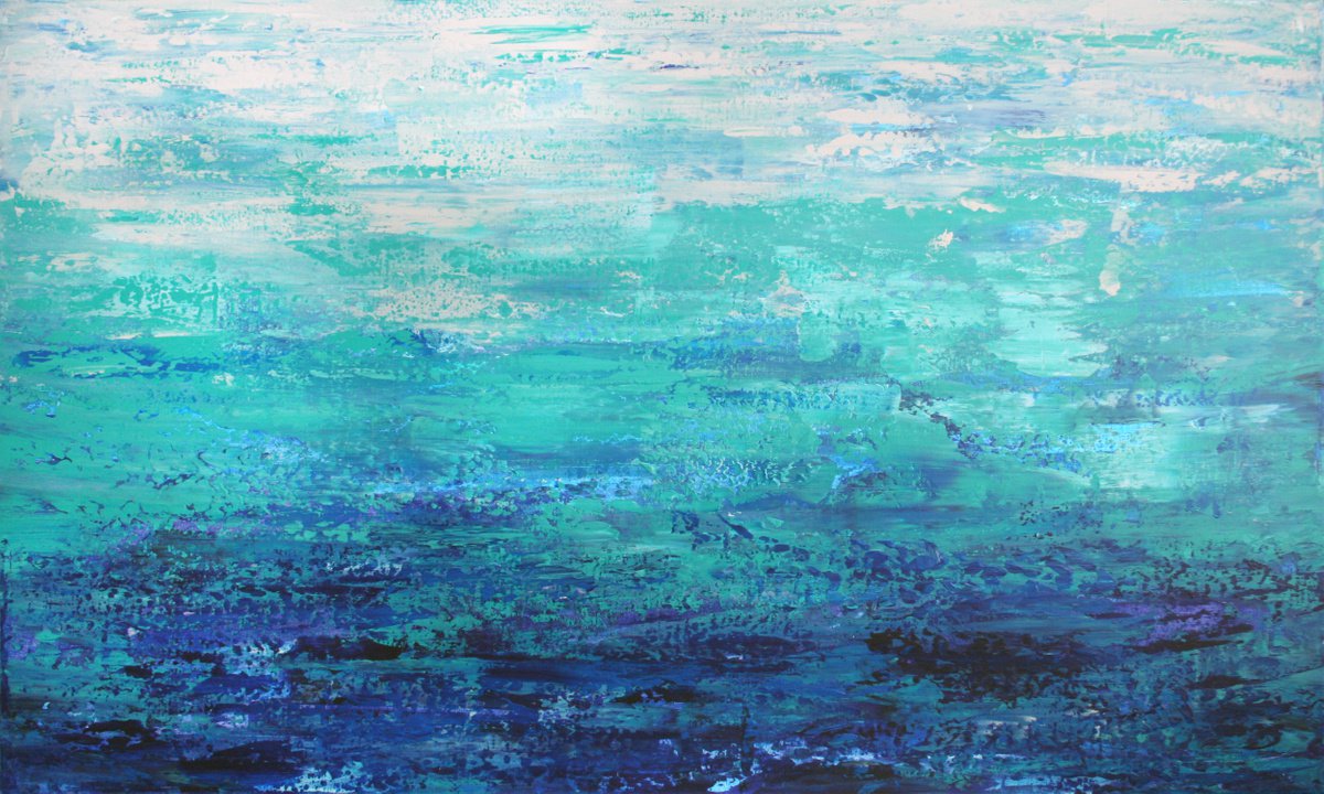 Expressive Abstract Acrylic Painting By Salana Art / Svetlana Samovarova, 39 X 24", Reflection Of Water, Original Artwork