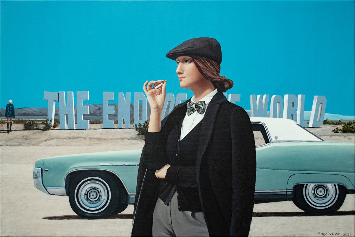 Photorealistic Portrait Acrylic Painting By Nataliya Bagatskaya, 35 X 24", The End Of The World, Original Artwork