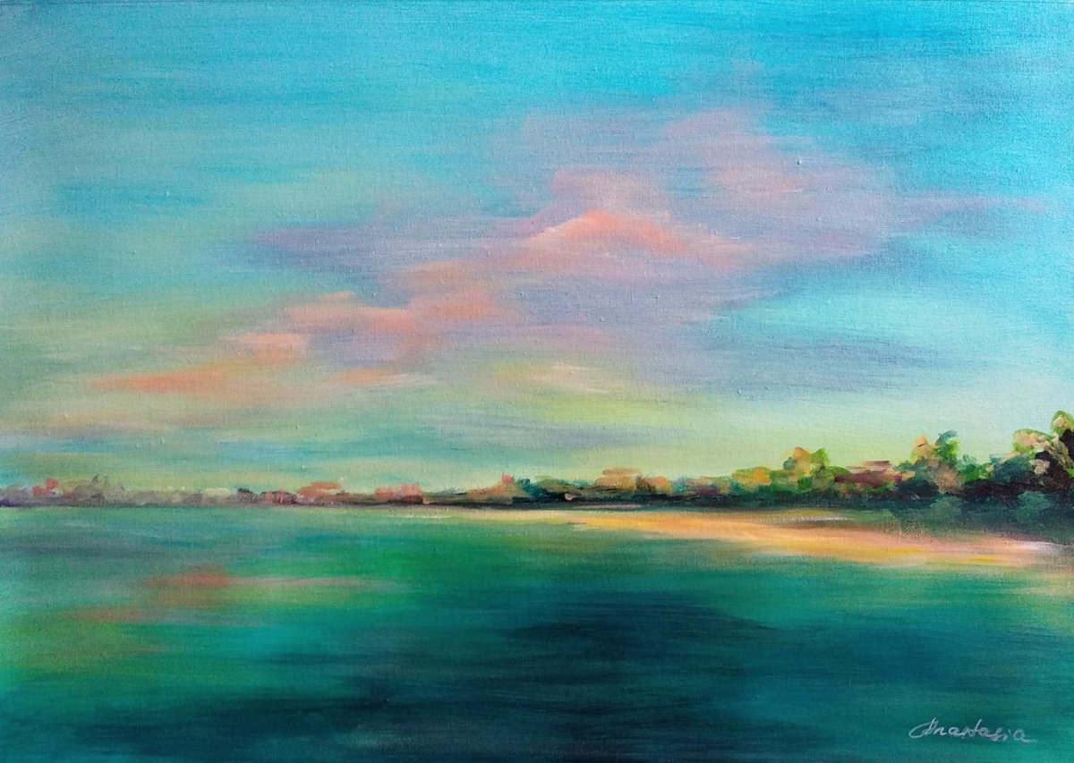 Original acrylic painting of some lost tropical seaside by Anastasia Art Line