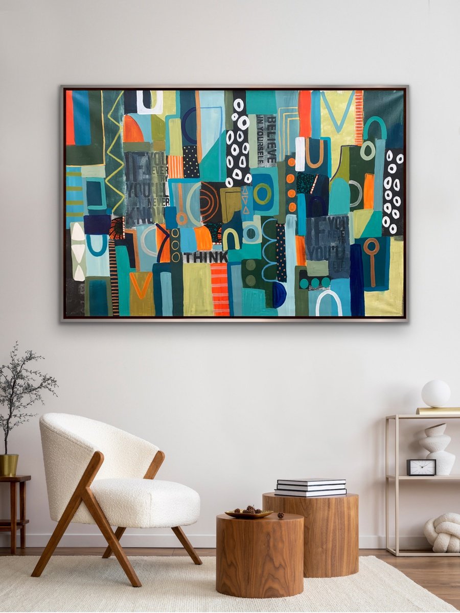 Organic Abstract Acrylic Painting By Rashna Hackett, 55 X 37", Note To Self, Original Artwork