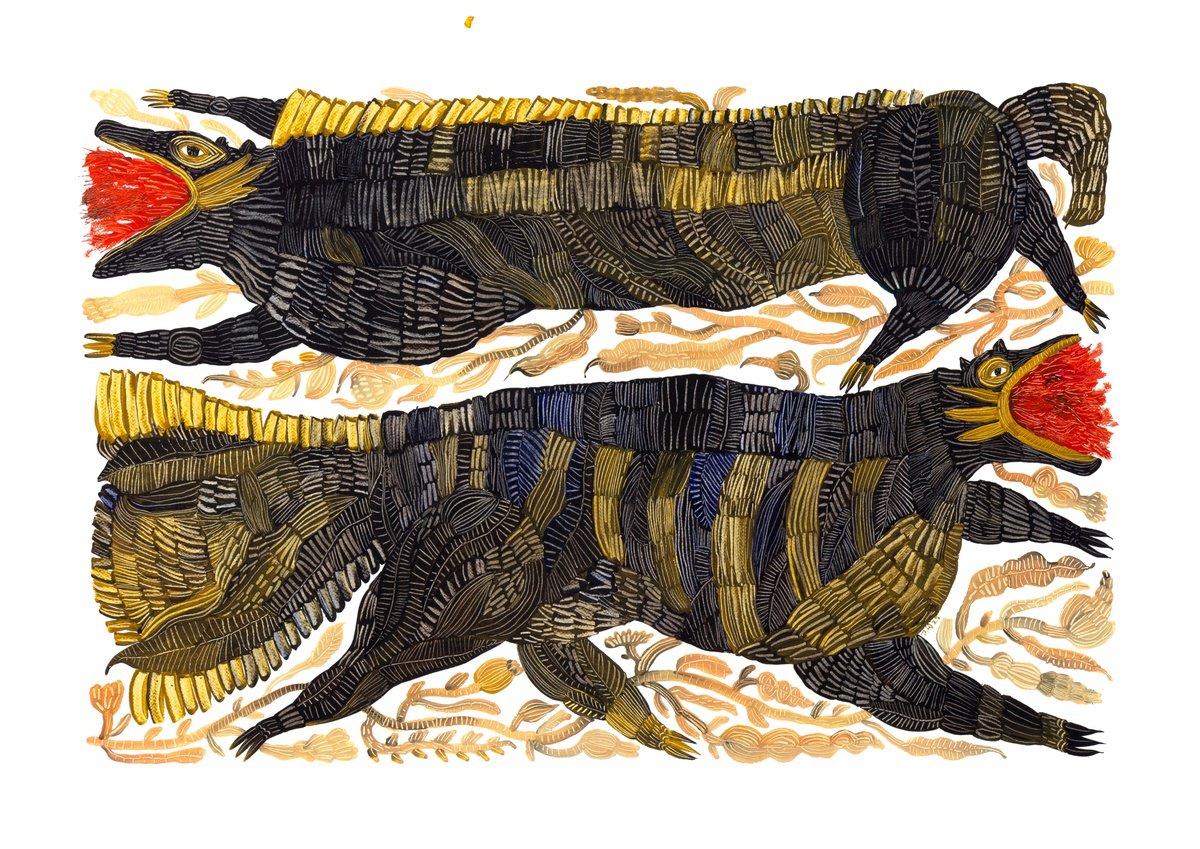 Naive Animal Watercolour By Yuliia Dunaieva, 39 X 28", Dogs, Original Artwork