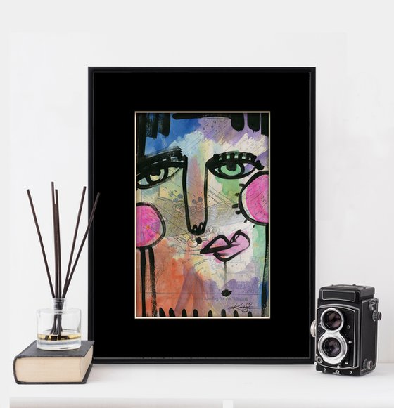 Funky Face Collection 9 - 3 Mixed Media Collage Paintings by Kathy Morton Stanion