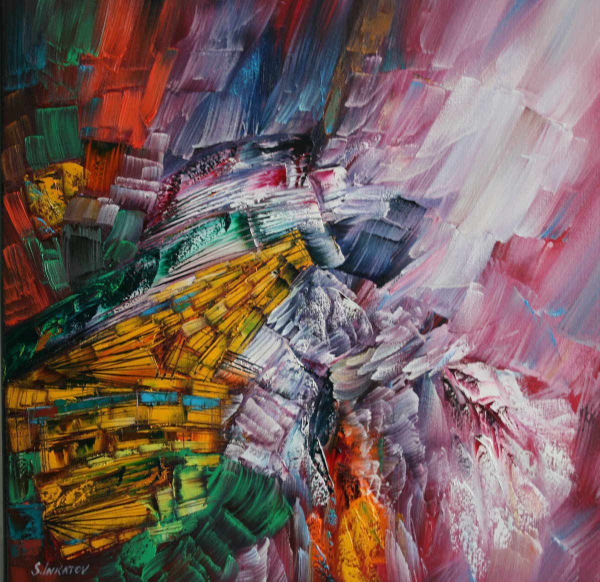 Abstract Oil Painting By Sergei Inkatov, 24 X 24", Music Letter, Original Artwork