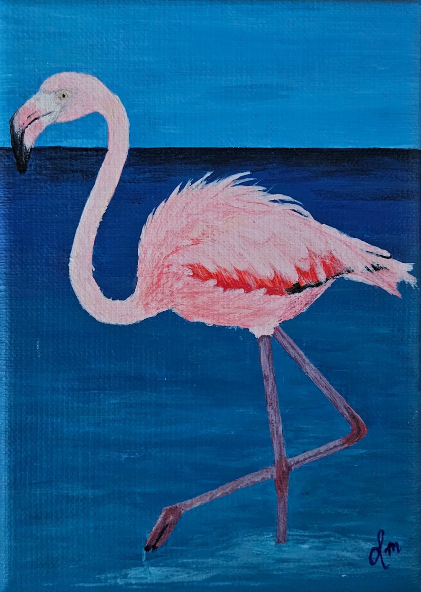 standing flamingo Acrylic painting by Denise Martens | Artfinder