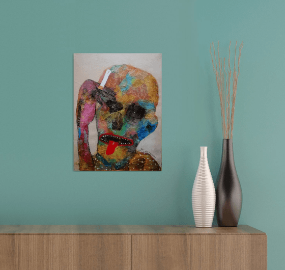 Sweet portraits from hell (The Guardian Angel), Mixed media on canvas, 30x40 cm