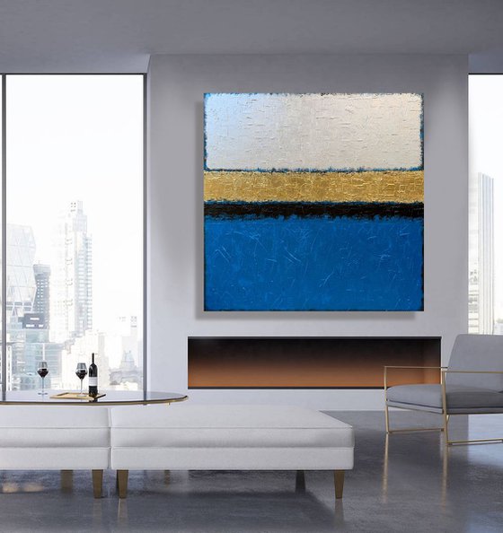 Blue Infinity - XL LARGE,  TEXTURED, GOLD LEAF ABSTRACT ART – EXPRESSIONS OF ENERGY AND LIGHT. READY TO HANG!