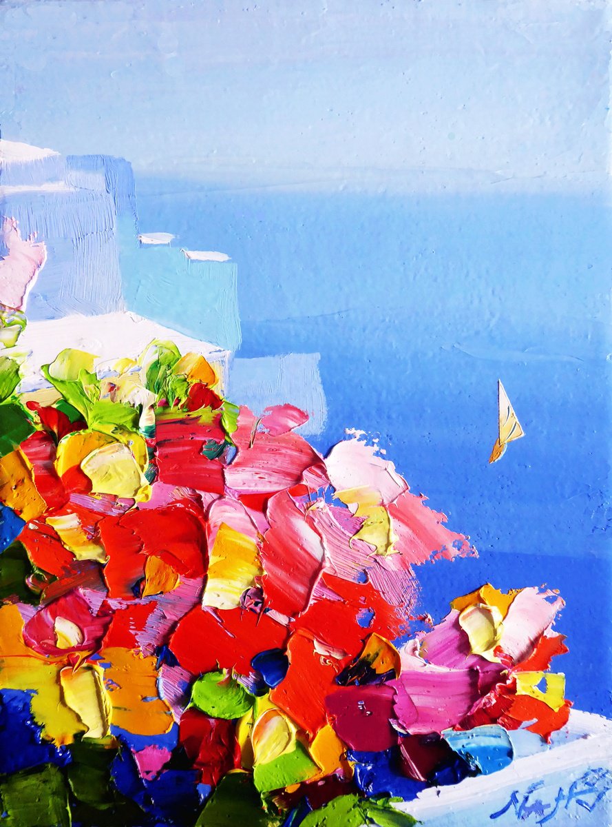 Impressionistic Landscape Oil Painting By Narek Hambardzumyan, 7 X 9", Balcony, Original Artwork