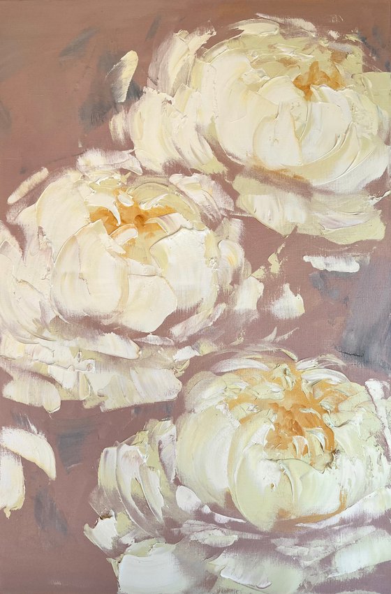 Creamy dreams 3 - yellow flowers, gentle peony, abstract flowers set