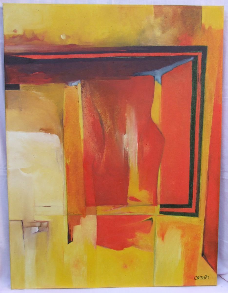 Expressive Abstract Oil Painting By Csaba Csendes, 24 X 31, Wonder In The Window, Original Artwork