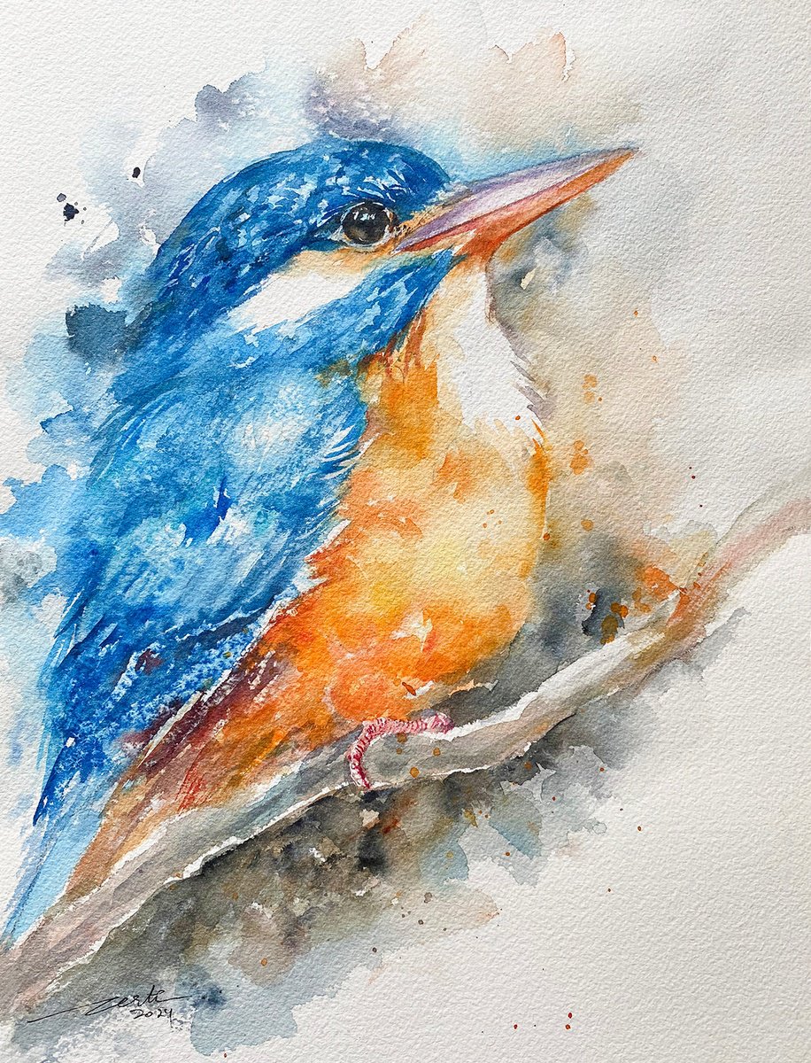 Impressionistic Animal Watercolour By Arti Chauhan, 13 X 16, Kingfisher Kett, Original Artwork