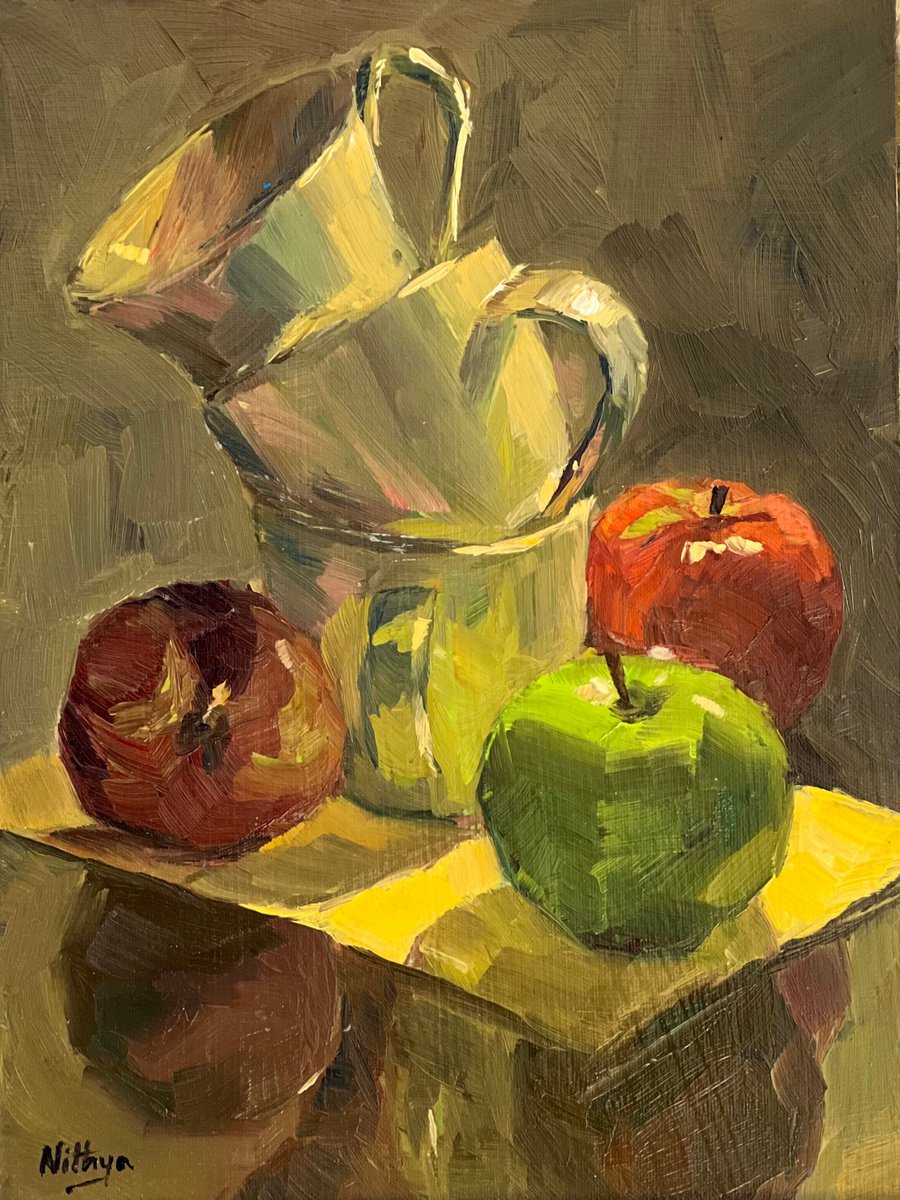 An Apple a Day Series - 14 - Vibrant oil painting kitchen decor by Nithya Swaminathan