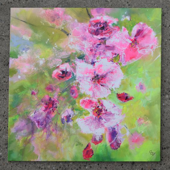 " Cherry Flowers in Light Greens "  SPECIAL PRICE !!!