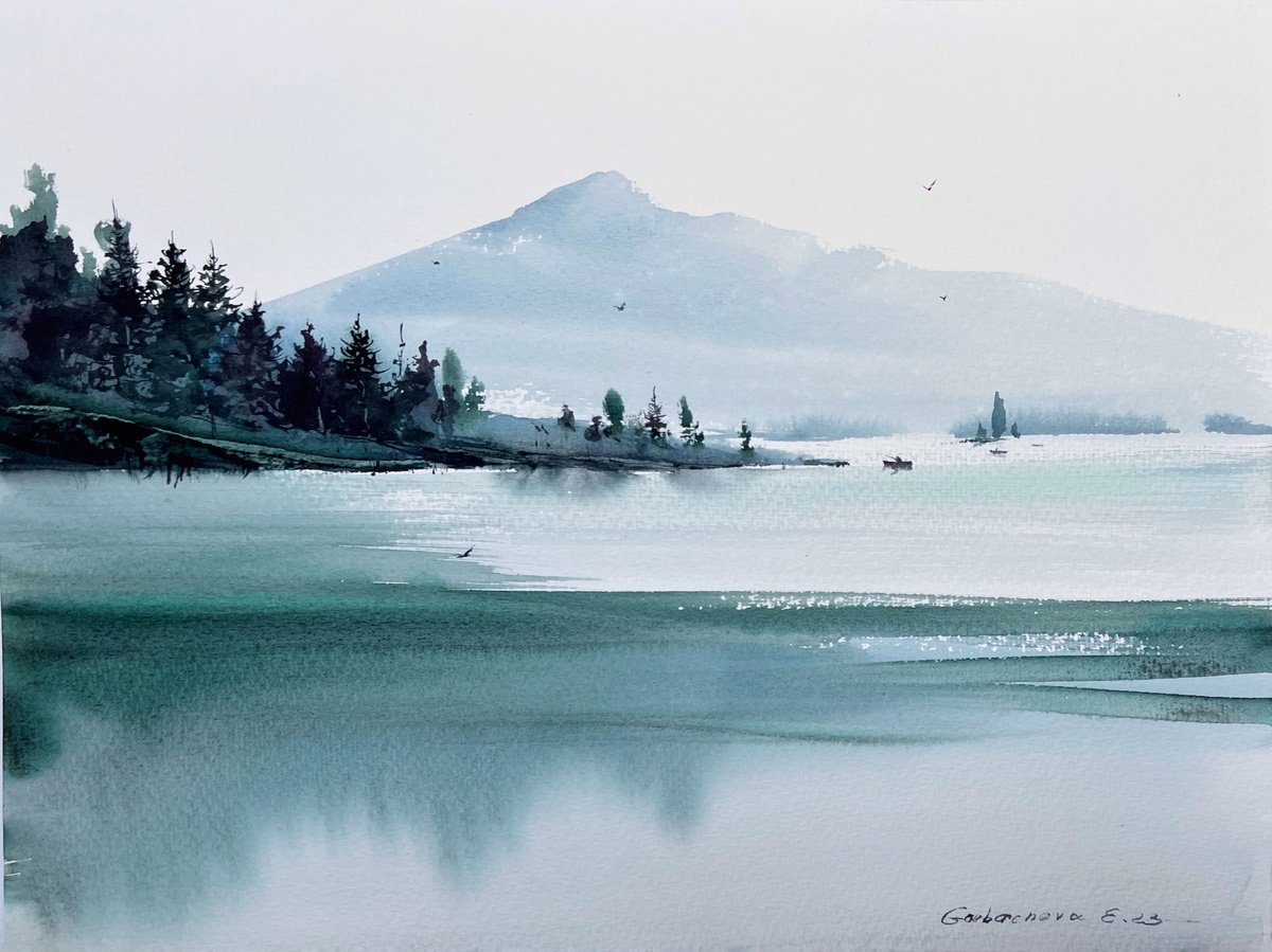 Impressionistic Watercolour , Mountain Lake #33 By Eugenia Gorbacheva, 16 X 12, Artwork For Sale On Artfinder