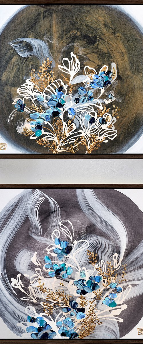 Lazuli Blooms Diptych by Novi Lim