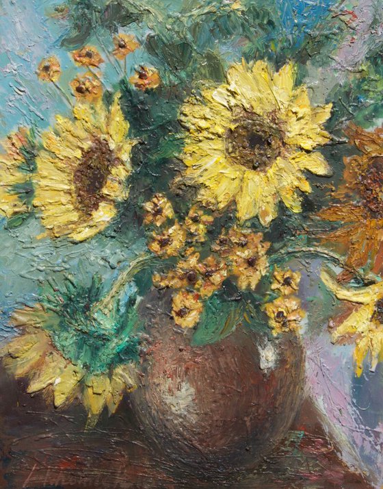 Oil Painting Sunflowers 20", Luxury Still Life,