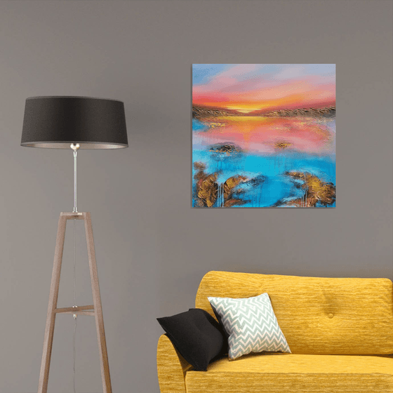 A beautiful large modern abstract figurative seascape painting "Evening mood"