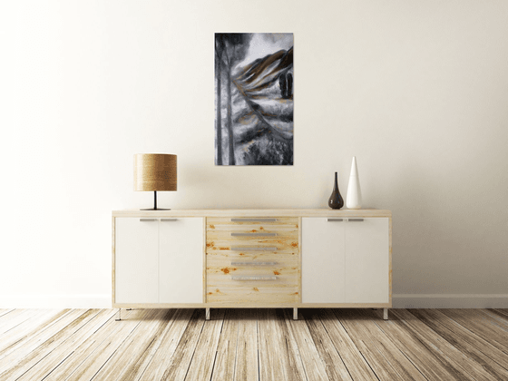 Black and White Abstract Landscape, Fantasy Painting, Title Nocturne