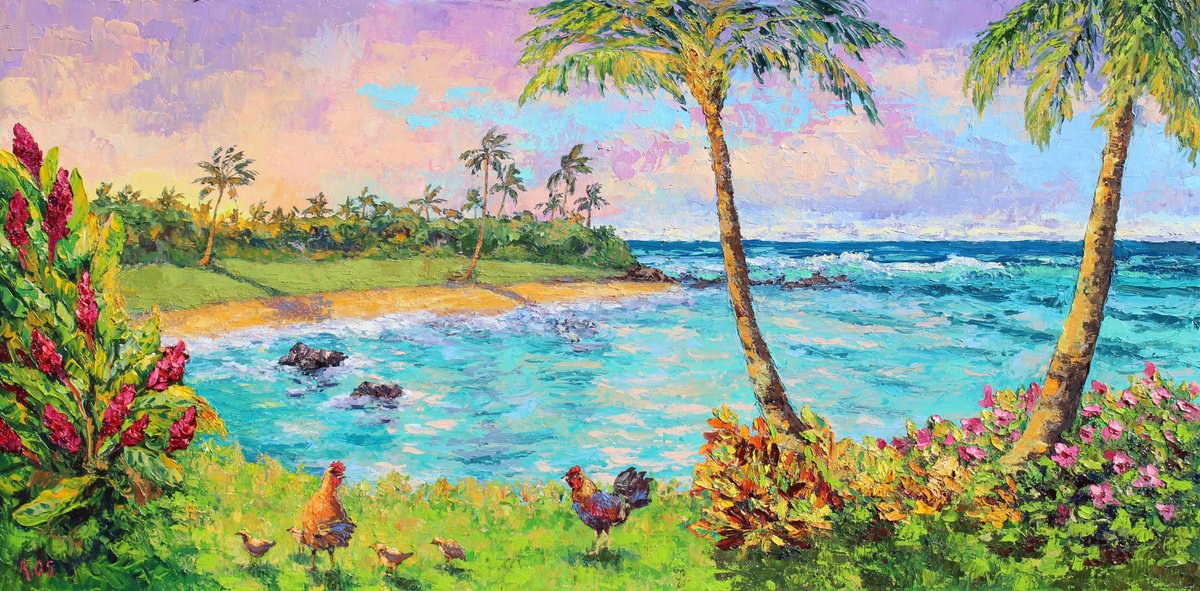 Impressionistic Landscape Oil Painting By Kristen Olson Stone, 40 X 20", Kukui