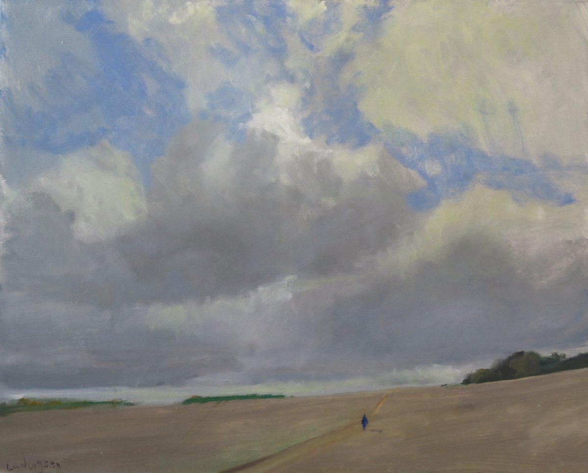 Impressionistic Landscape Oil Painting By Malcolm Ludvigsen, 30 X 24", Clouds Above The Wolds, Original Artwork