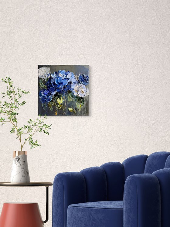 Midnight Hydrangea II — Blue Floral