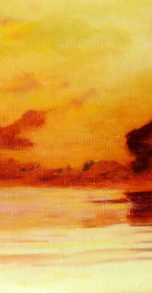 MICHAEL B. SKY "SUNSET SEASCAPE", 2019, ORIGINAL OIL PAINTINGS, STRETCHED CANVAS, UNIQUE ITEM, GIFT by Michael B. Sky