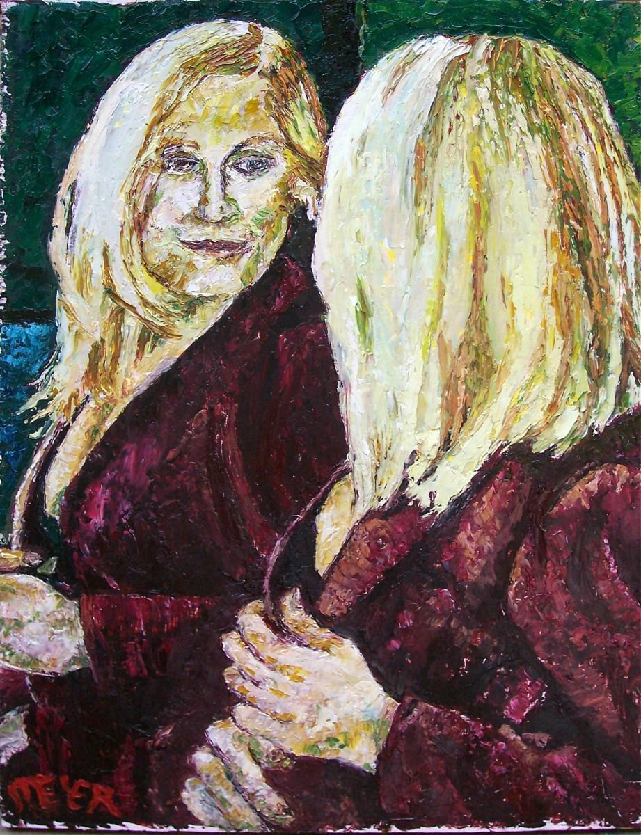 Expressive Portrait Oil Painting By Richard Meyer, 18 X 22", Anna In The Mirror, Original Artwork
