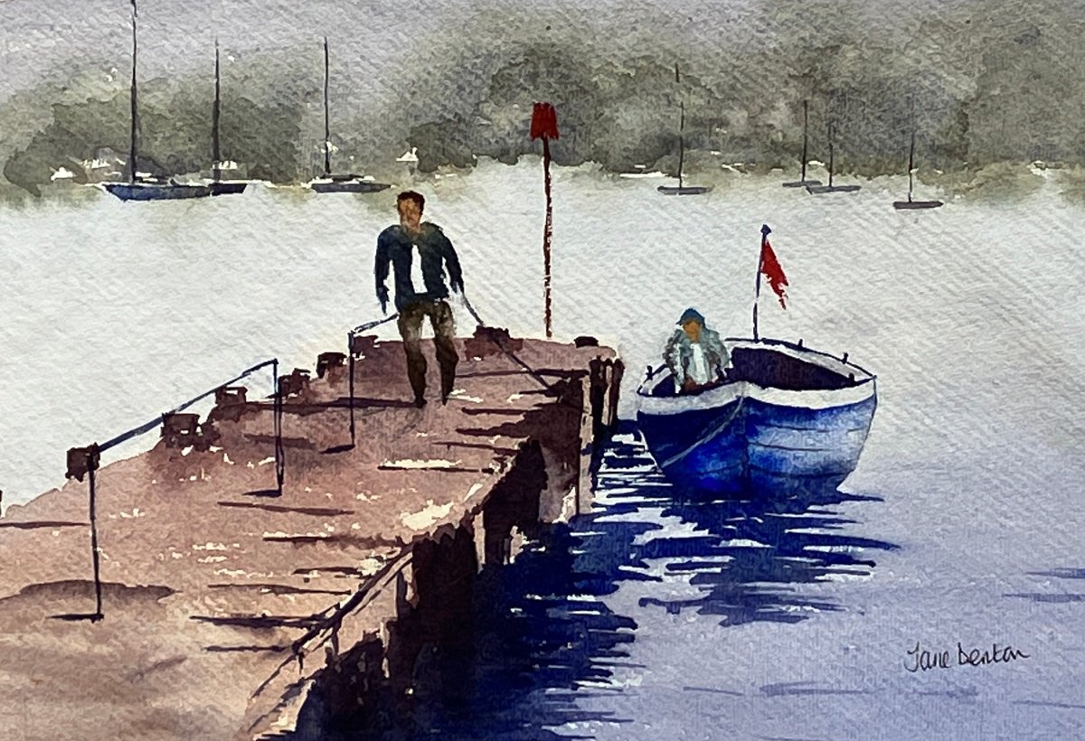 Impressionistic Landscape Watercolour By Jane Denton, 13 X 9, Returning To Harbour, Original Artwork