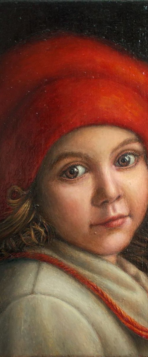 child portrait "Little Red Riding Hood", realistic painting, portrait on canvas by Tatyana Mironova