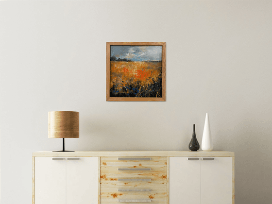 Orange Field with blue cornflowers (framed)