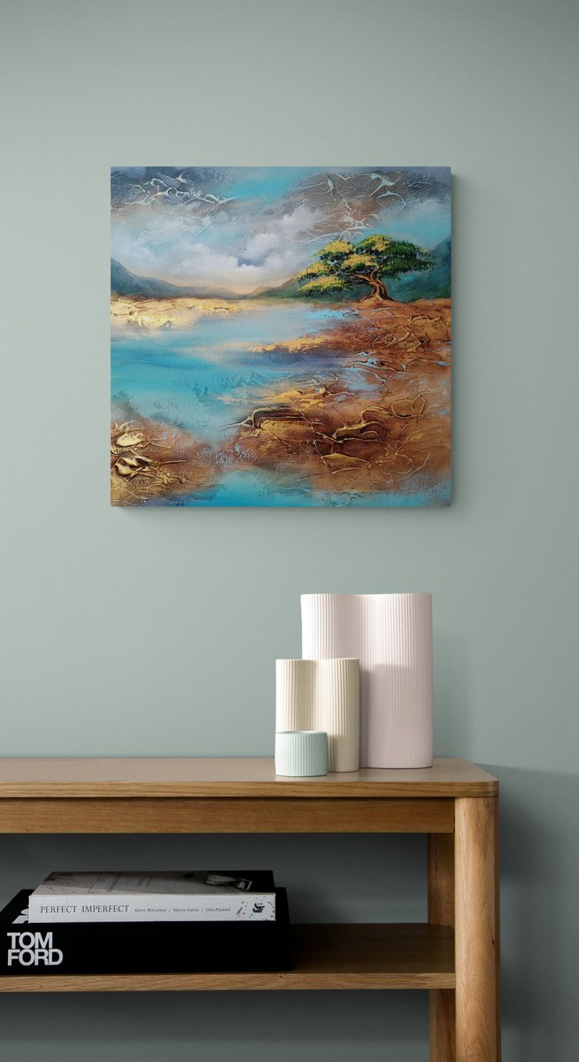 Photorealistic Landscape Painting By Vera Hoi, 16 X 16", "Sun Kiss", Original Artwork